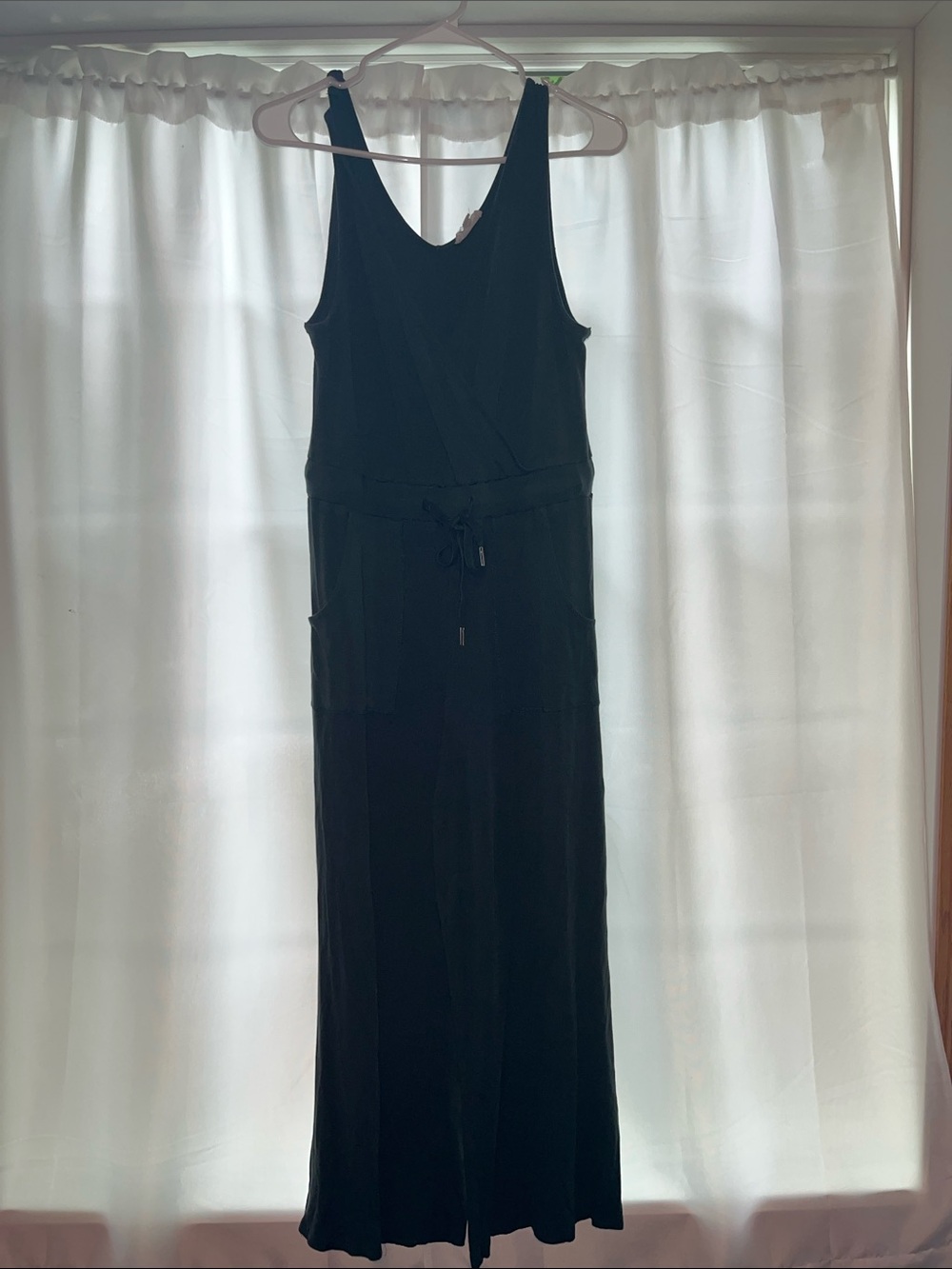 mittoshop Dark Green Sleeveless V-Neck Wide-Leg Jumpsuit with Drawstring Waist